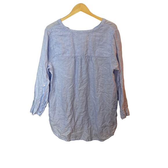 Sigrid Olsen 100% Linen Button Up Tunic Top Size 1X Blue Lagenlook Roll Tab - Picture 3 of 5